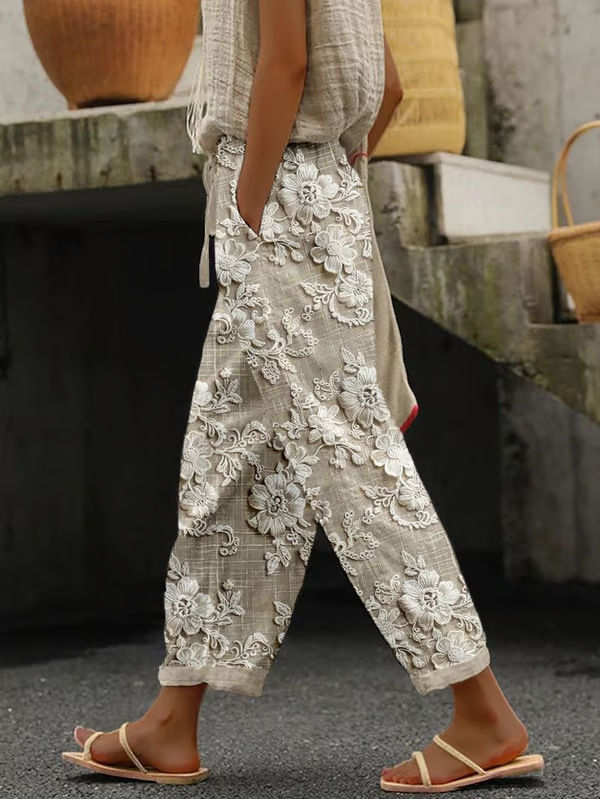 Women's Vintage Floral Print Straight-Leg Casual Pants