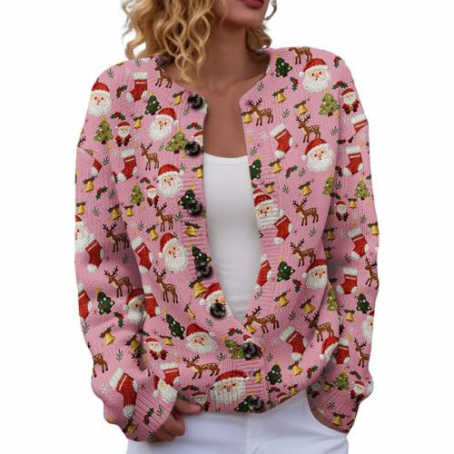 Women's Christmas Snowman Tree Print Button Cardigan