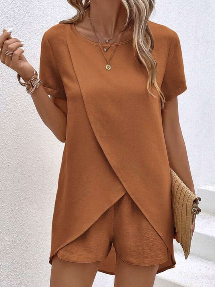 Women's Asymmetric Top and Shorts Two-Piece Casual Set