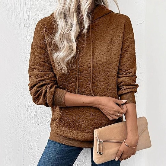 Women's Textured Hooded Long-Sleeve Pullover Sweatshirt