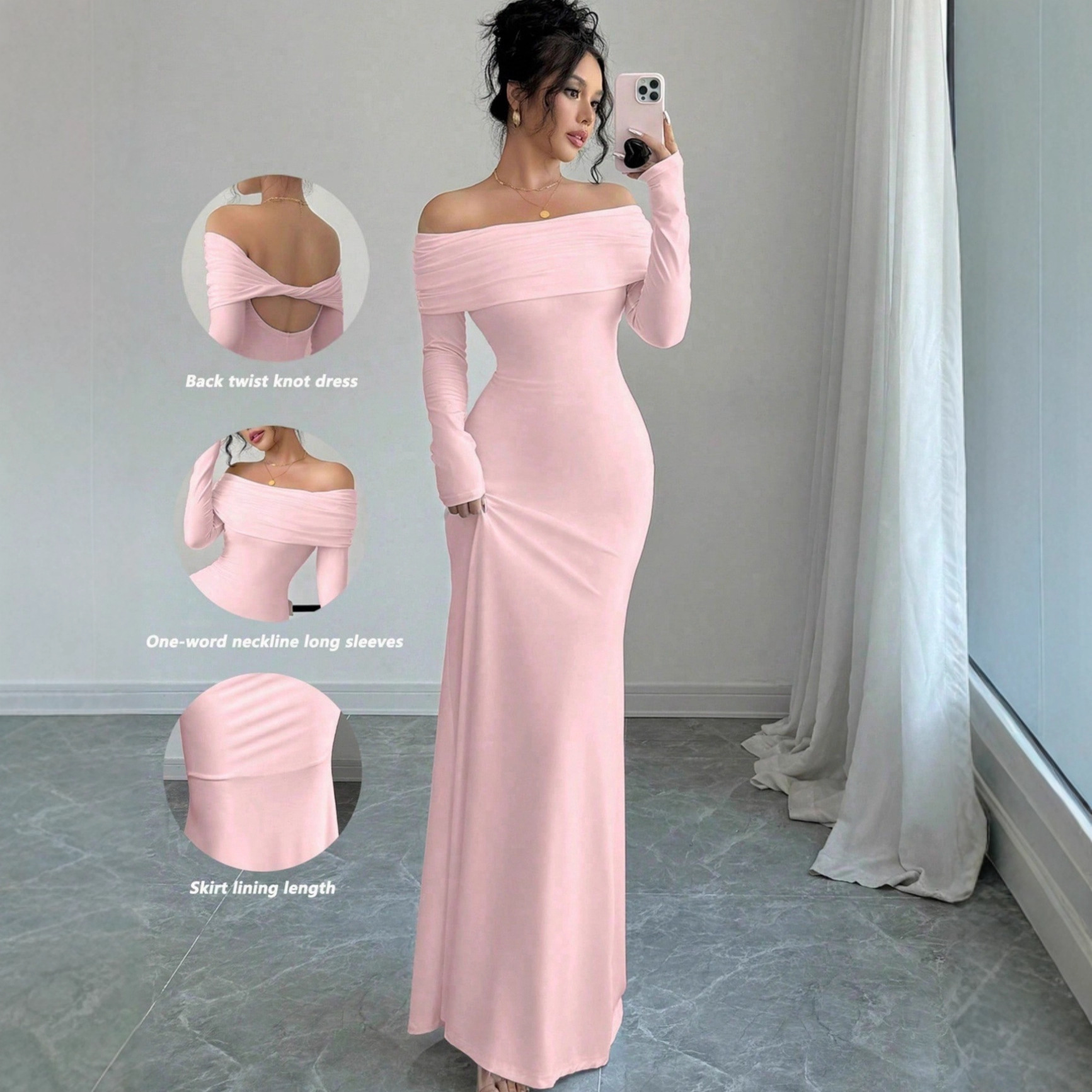 Women's Off-Shoulder Cross Backless Bodycon Long Dress