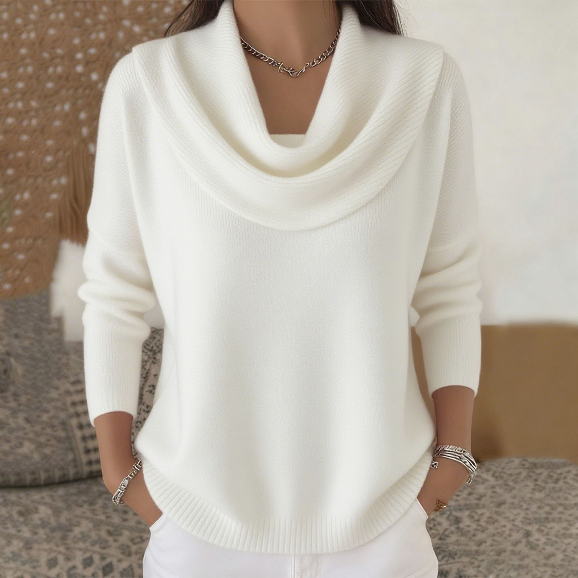 Women's Solid Color Long Sleeve Knit Sweater
