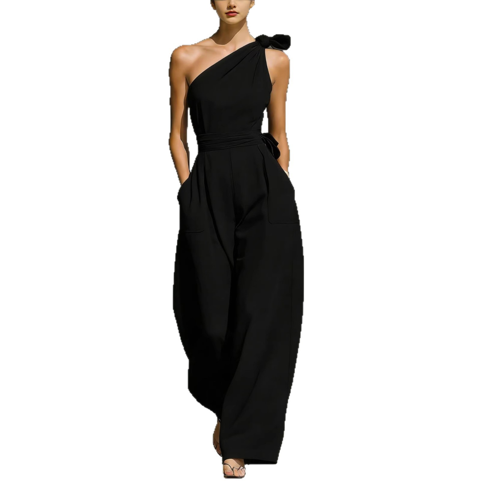 Women's Summer Sleeveless One-Shoulder Wide-Leg Jumpsuit