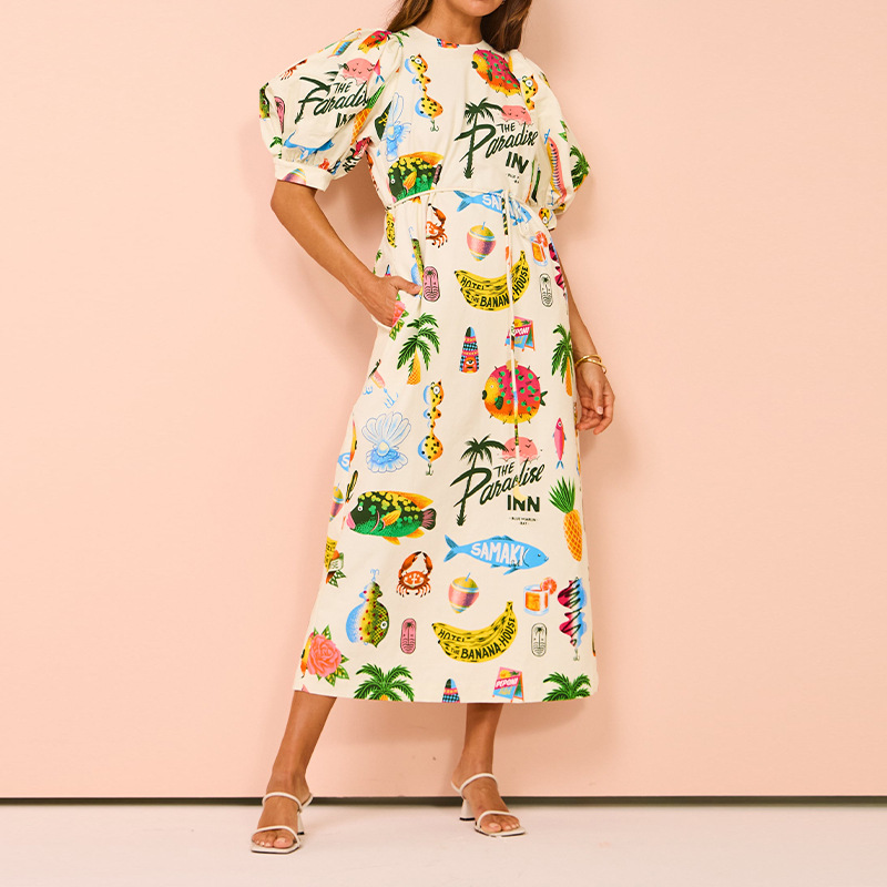 Elegant Floral Print Tie-Waist Midi Dress with Pockets
