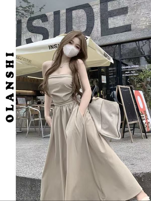Women's Ruched Tube A-Line Dress with Waist-Cinching Slimming Fit