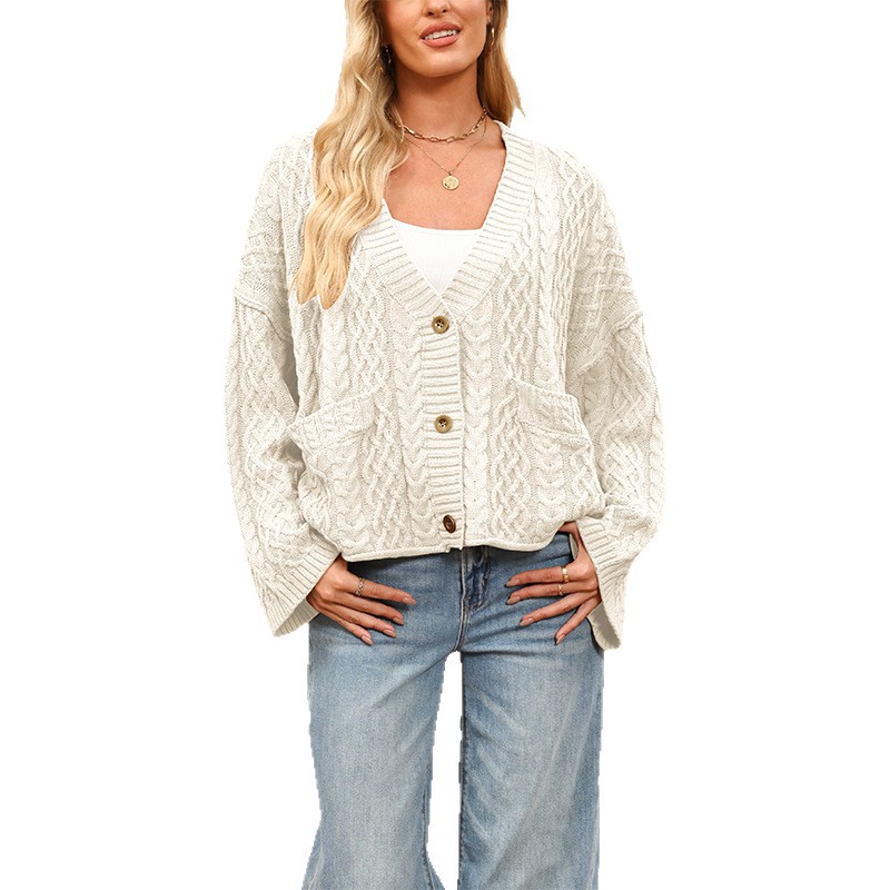 Cable-Knit Loose Solid Cardigan