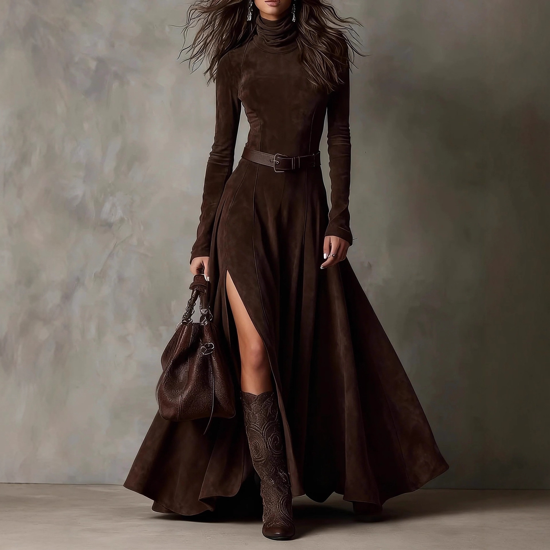Elegant High Neck Long Sleeve Mermaid Dress