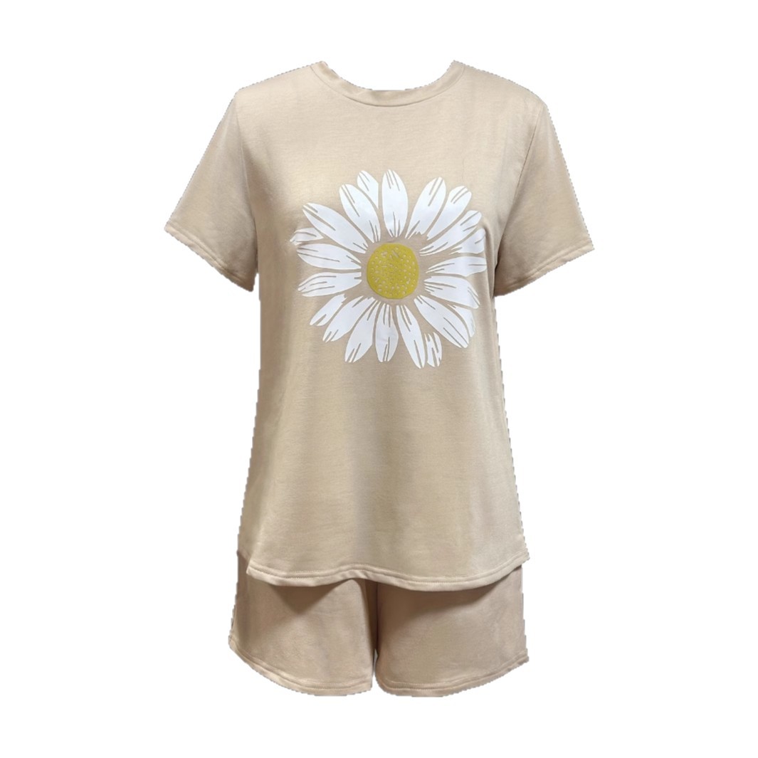Women's Summer Sunflower Print T-Shirt and Shorts Set Casual Two-Piece Outfit