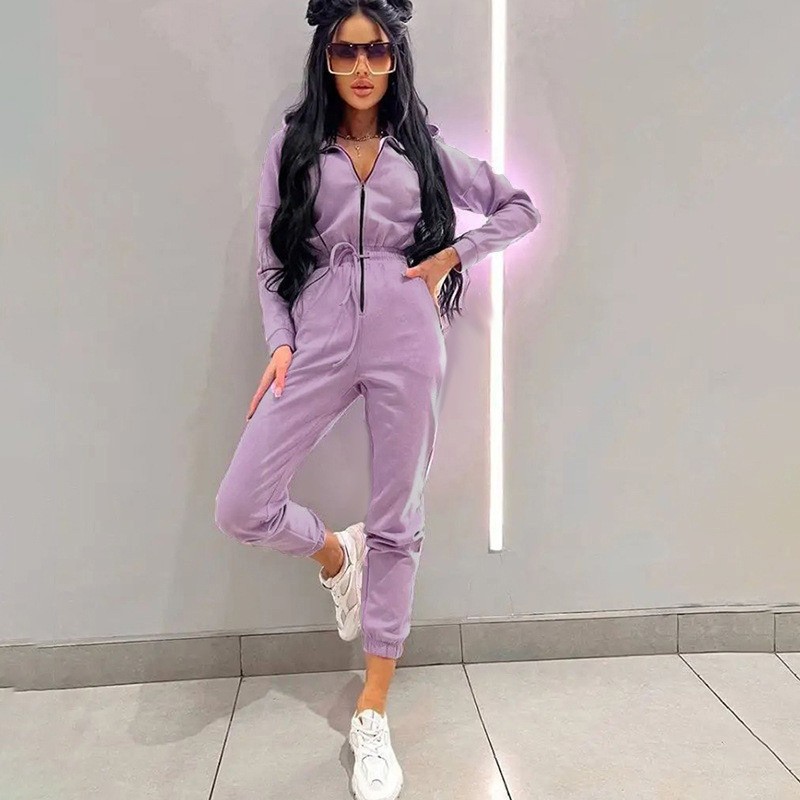 Women's Casual Hooded Drawstring Jogger Jumpsuit with Pockets