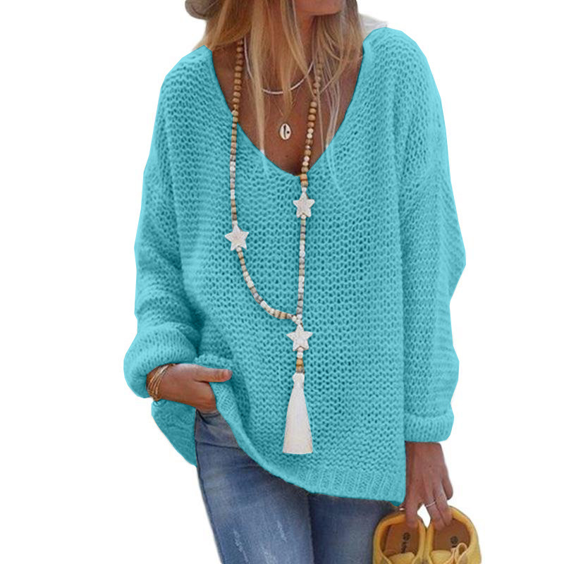 V-Neck Long-Sleeve Knit Sweater Top Plus Size Women's