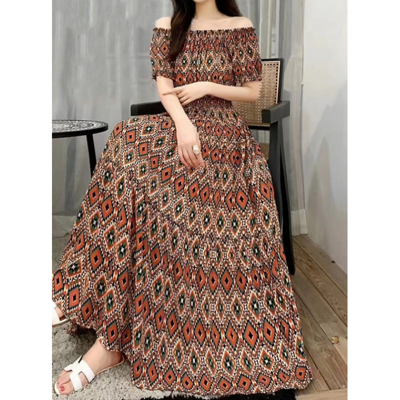 Off-Shoulder Ruched Maxi Dress with Ruffled Sleeves