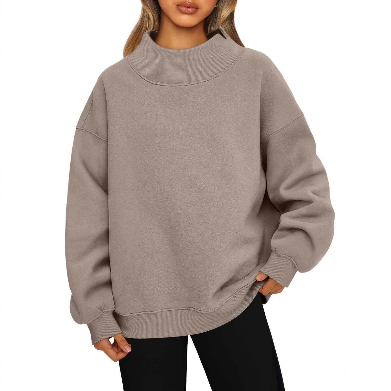 Loose Solid Color Turtleneck Long Sleeve Sweatshirt for Women