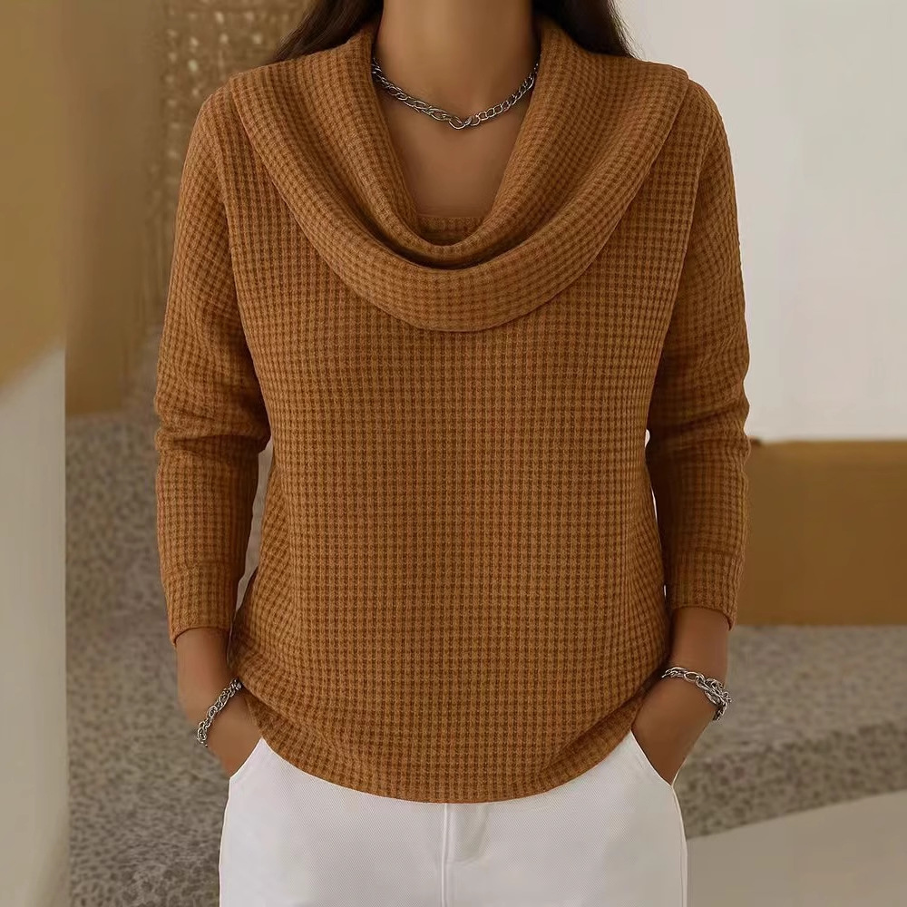 Women's Waffle Knit Long Sleeve Pullover Top Solid Color Casual Loose Fit