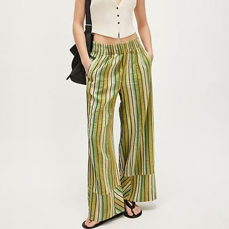 Striped Wide-Leg High-Waist Straight Pants for Women