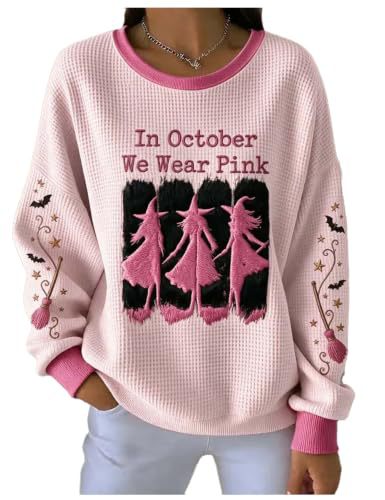 Halloween Witch Broom Print Crewneck Long-Sleeve Pullover Sweatshirt