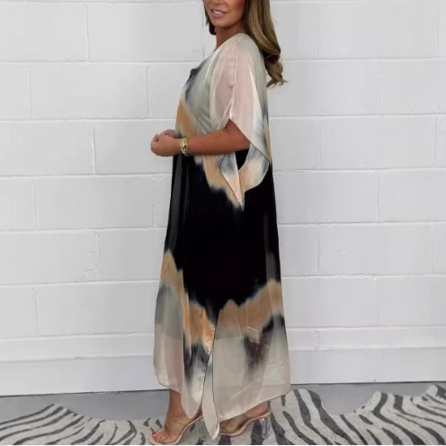 Women's Long Chiffon Colorblock Casual Dress