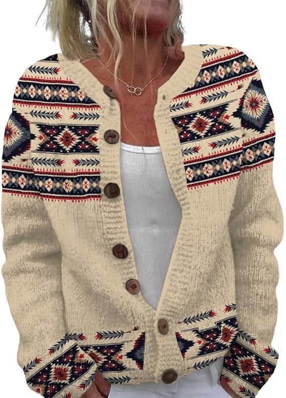 Women's Heart Print Button Cardigan Sweater