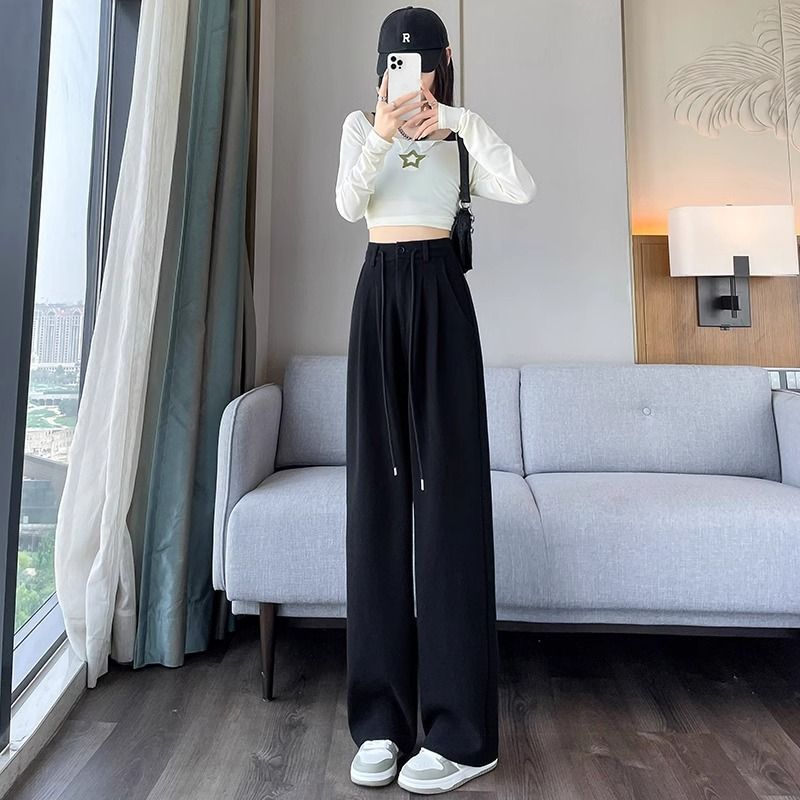 Women's High-Waist Straight-Leg Sweatpants with Drape, Slimming Loose Fit