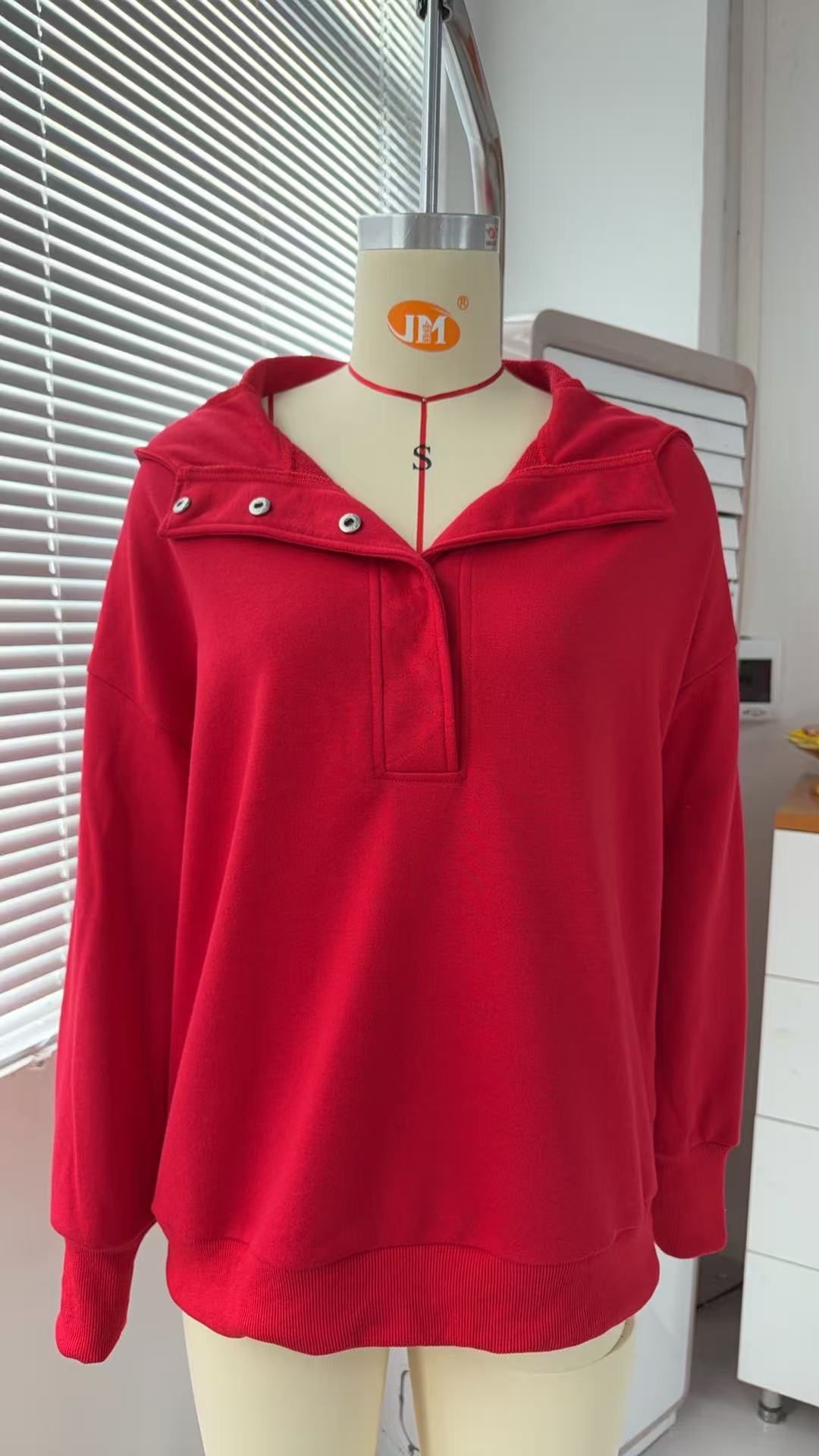 Women's Half-Button Hooded Sweatshirt Long Sleeve Loose Fit