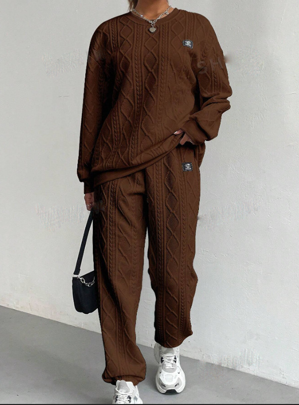 Women's Jacquard Long Sleeve Crewneck Sweatshirt and Pants Set