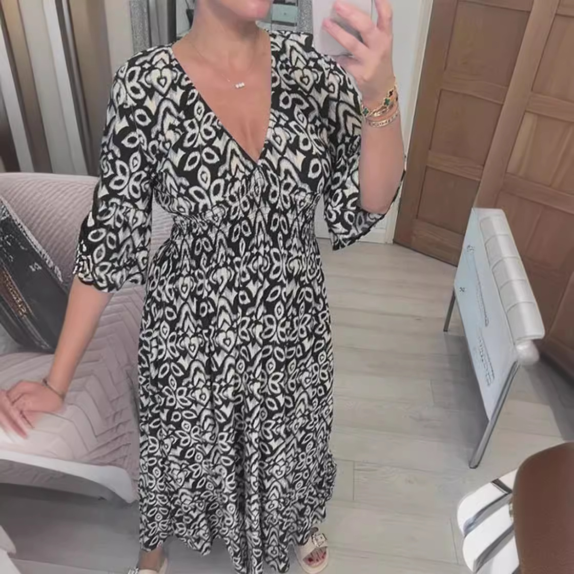 Women's Plus Size Floral V-Neck Long Beach Dress