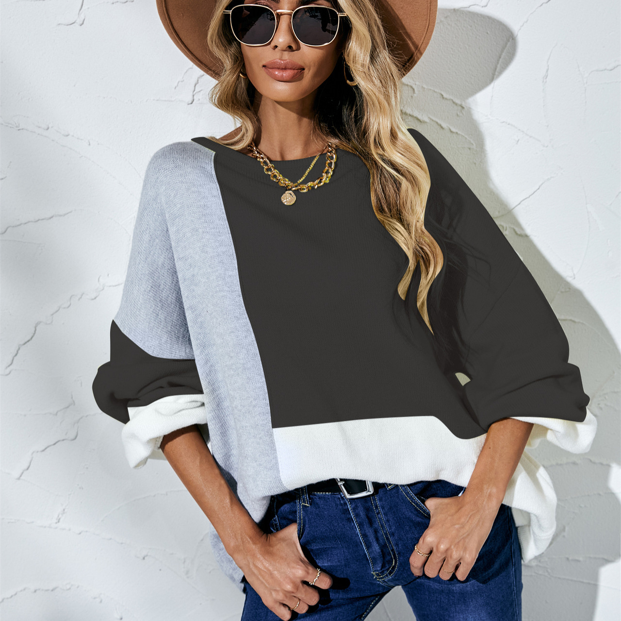 Plus Size Colorblock Knit Turtleneck Sweater