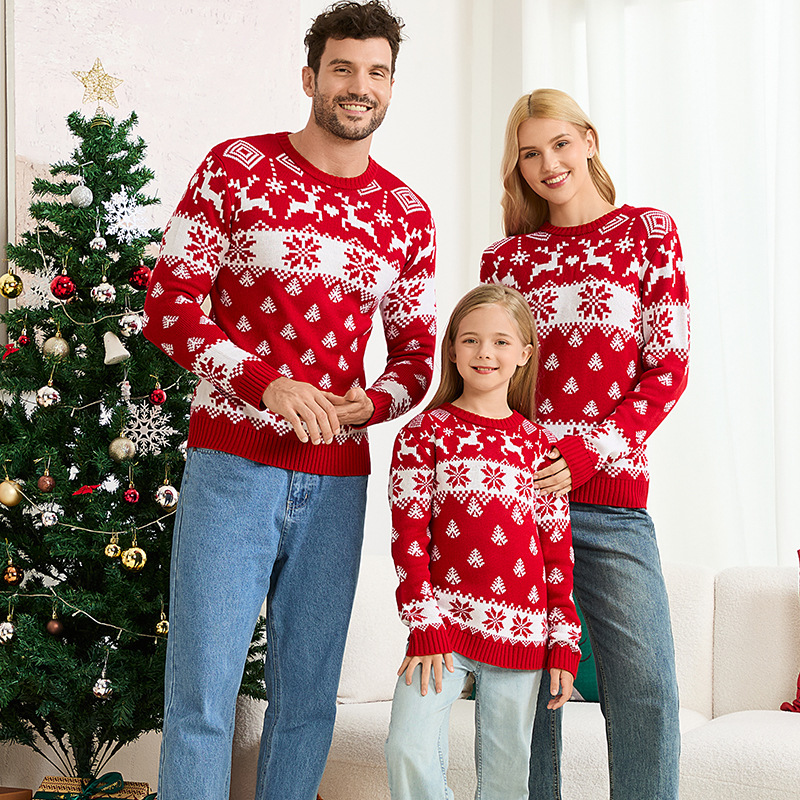 Christmas Reindeer Jacquard Knit Sweater Family Matching Pullover