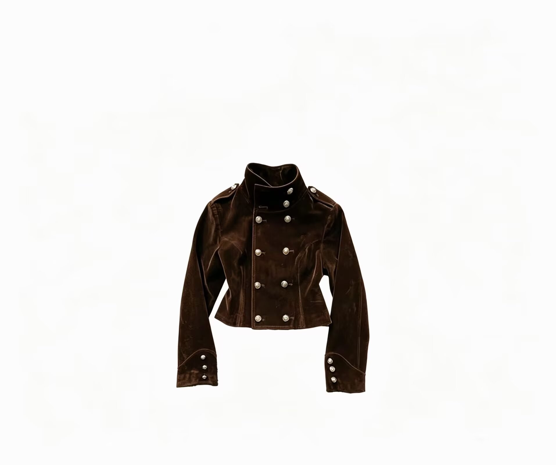 Women's Double-Breasted Tweed Jacket with Stand Collar