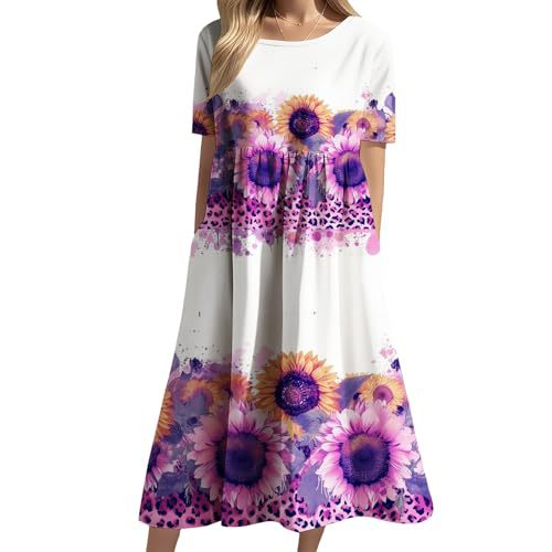 Women's Floral Print Casual A-Line Midi Dress with 3D Digital Print