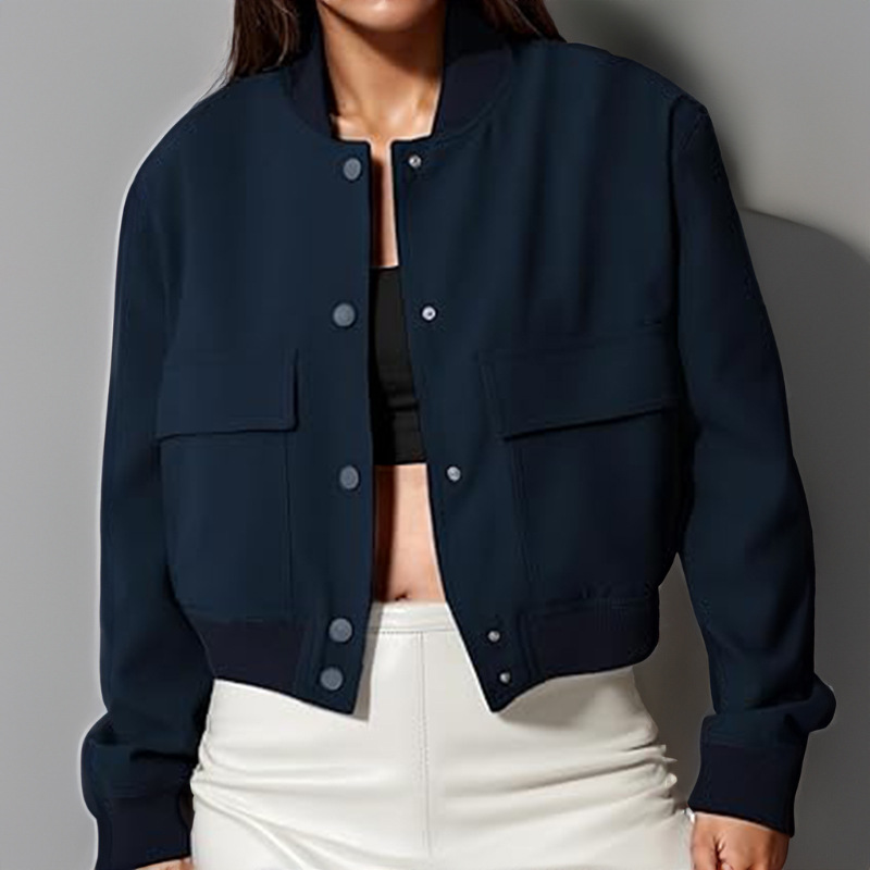 Women's Round Neck Single-Breasted Solid Color Long-Sleeve Jacket
