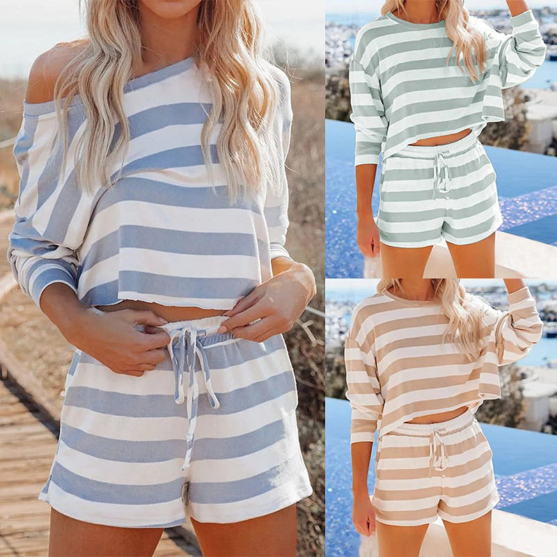 Striped Long Sleeve Top and Shorts 2-Piece Set