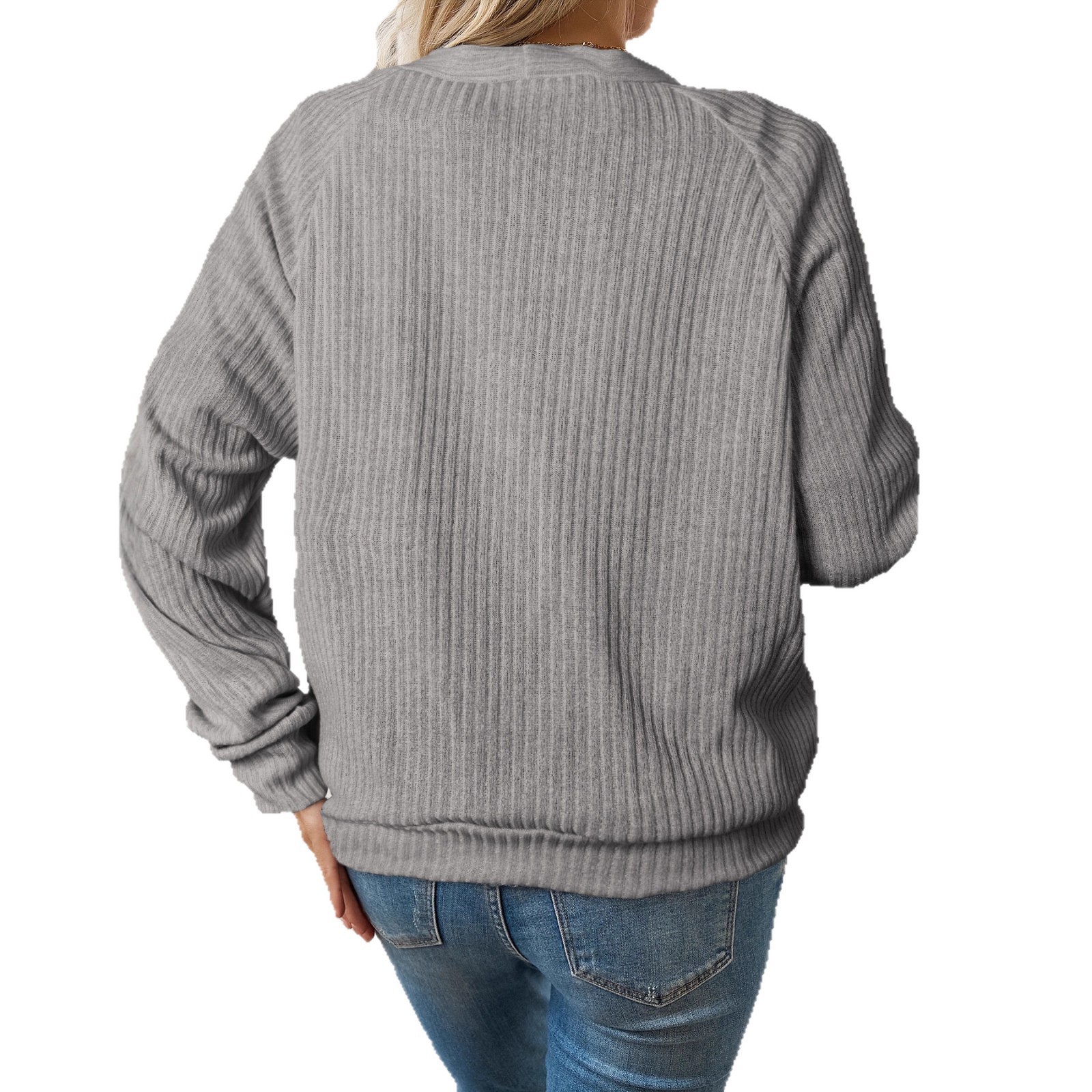Solid V-Neck Long-Sleeve Knit Cardigan Sweater
