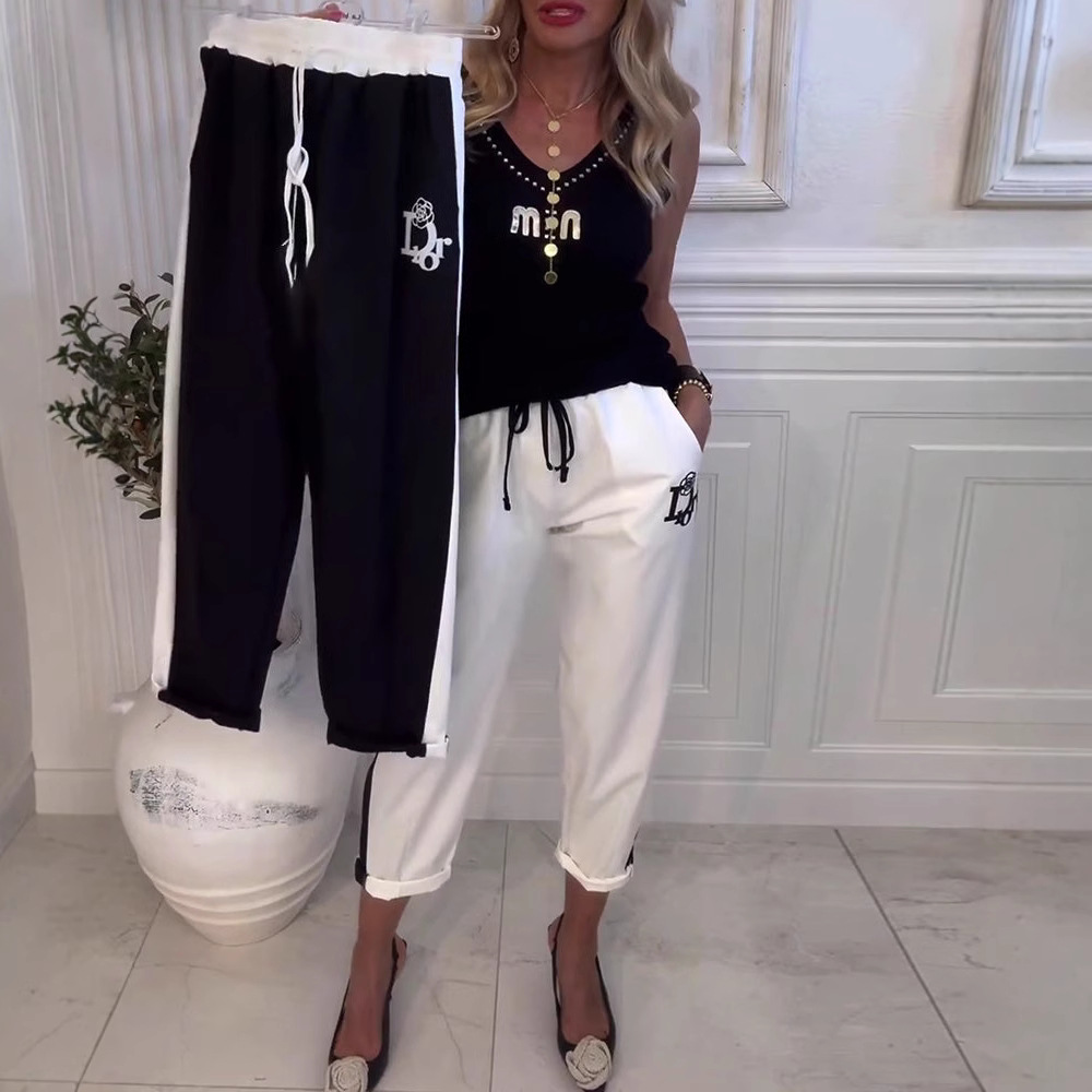 Women's Colorblock Loose Straight-Leg Pants with Pockets