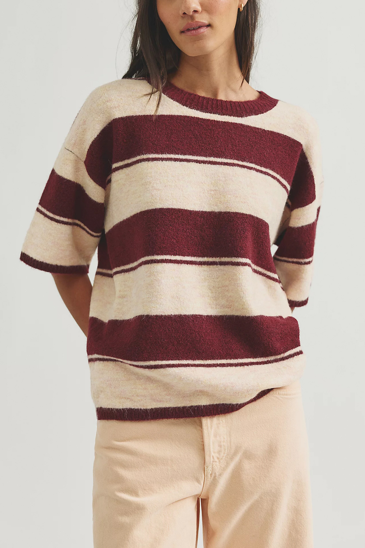 Women's Color-Block Knit Short-Sleeve Sweater Top