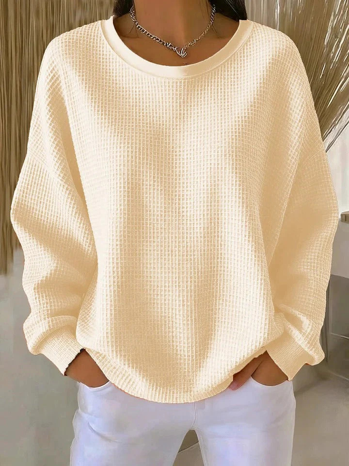 Women's Waffle Knit Crewneck Pullover Sweatshirt