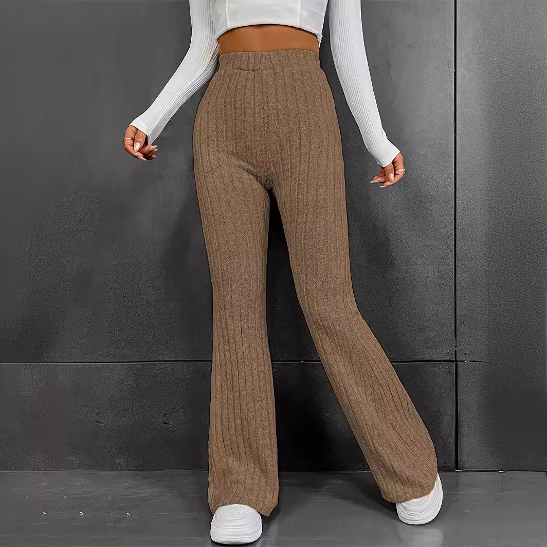 Women's High-Waist Flare Pants Slimming Solid Color Casual Long Trousers