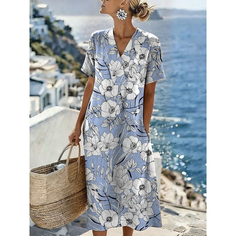 Women's Swirl Polka Dot Print Pleated Midi Dress
