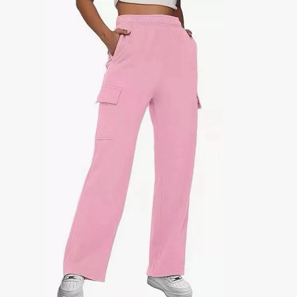 DESSUU Fleece-Lined Parachute Pants for Women Loose Straight Wide-Leg