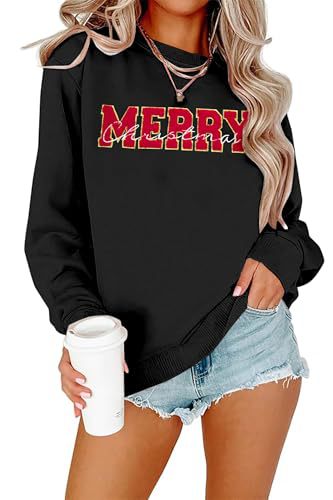 Striped Letter Merry Print Crewneck Sweatshirt
