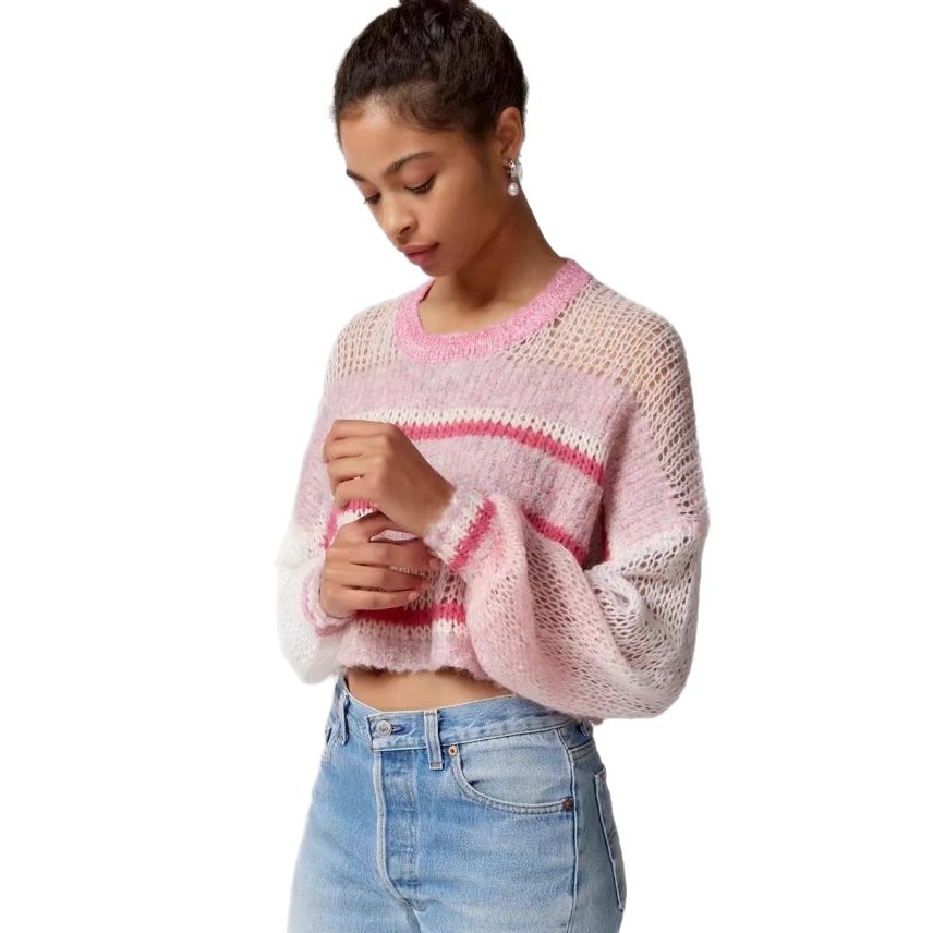 Colorblock Striped Cropped Knit Top