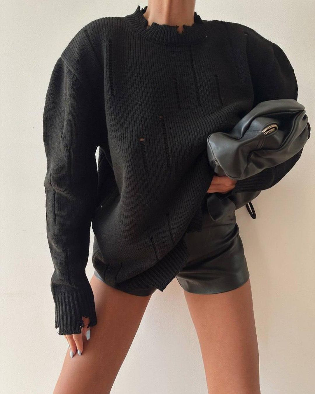 Women's Loose Distressed Crewneck Pullover Sweater