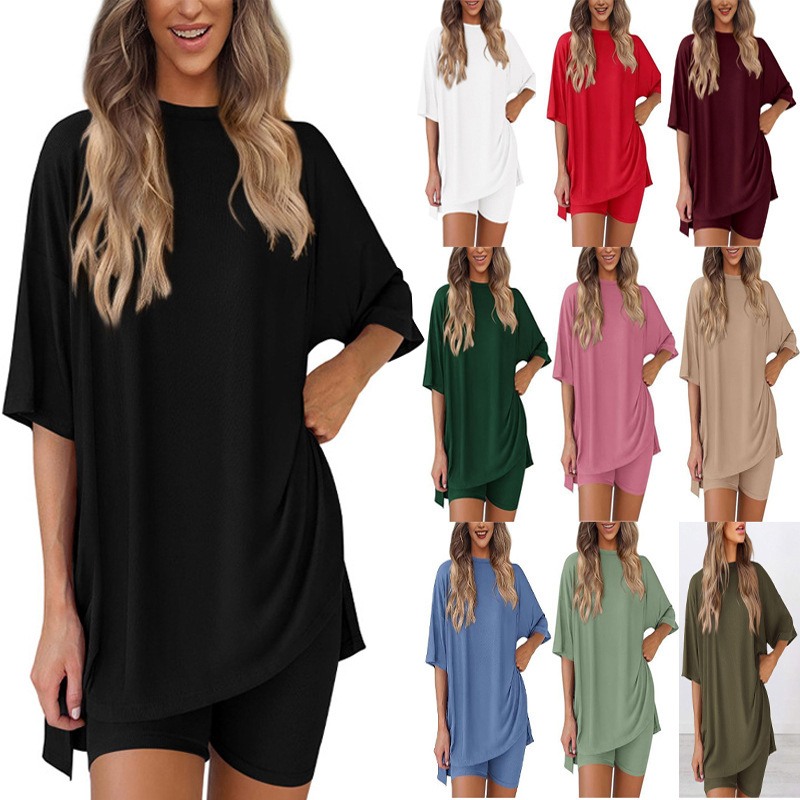 Women's Solid Color Pajama Set Loose Relaxed Loungewear