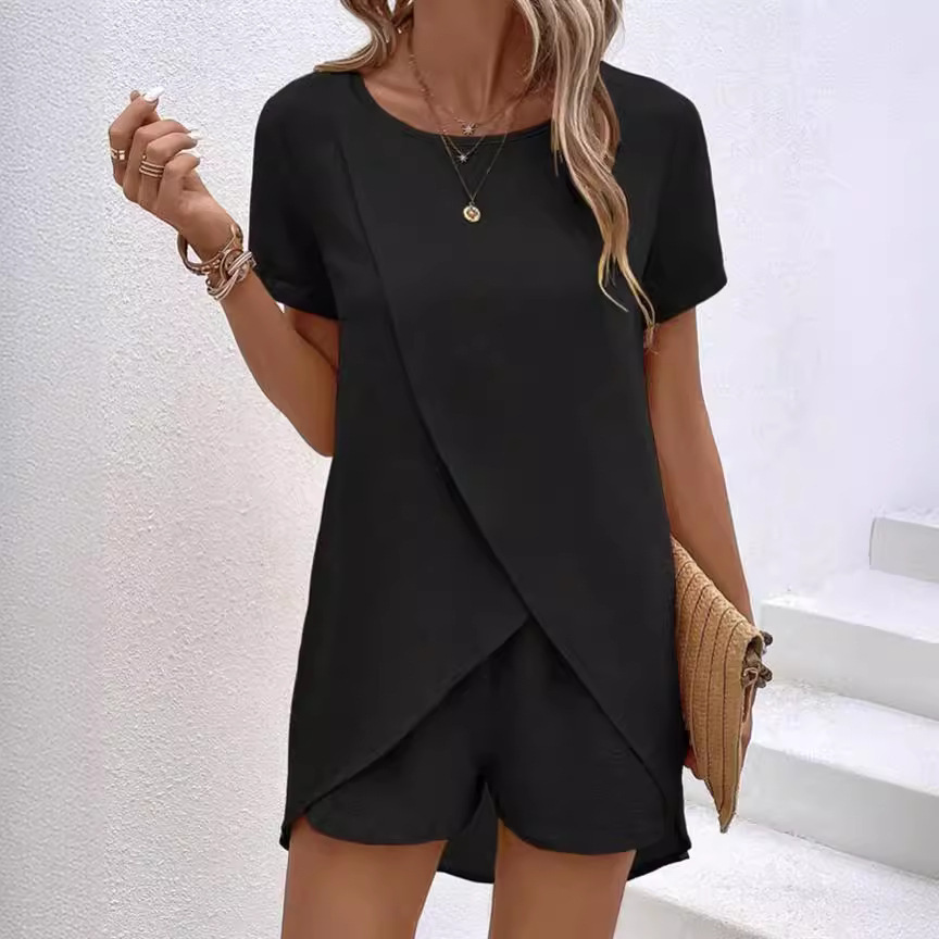 Women's Asymmetric Top and Shorts Two-Piece Casual Set