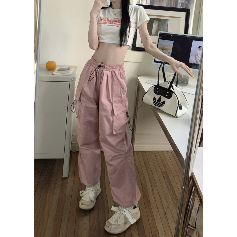 American Retro Cargo Pants for Women Straight Leg Loose Fit