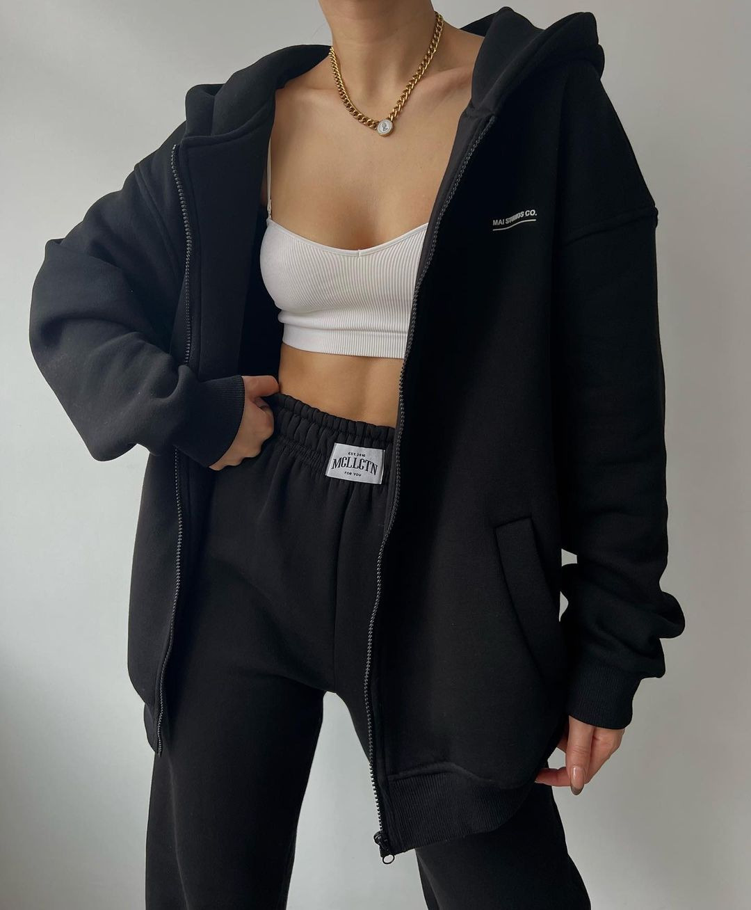 Women's Fleece-Lined Long Sleeve Hoodie and Pants Set with Letter Print