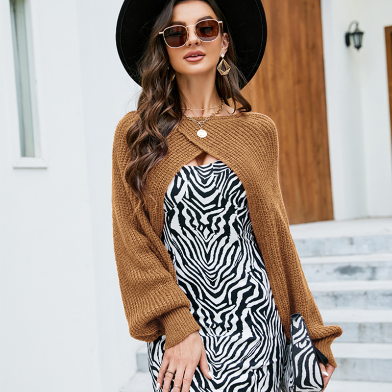Loose High-Waist Cropped Knit Shrug