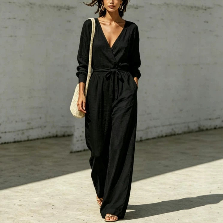 Women's V-Neck Tie-Front Shirt & Pants Set Summer Commuter Casual
