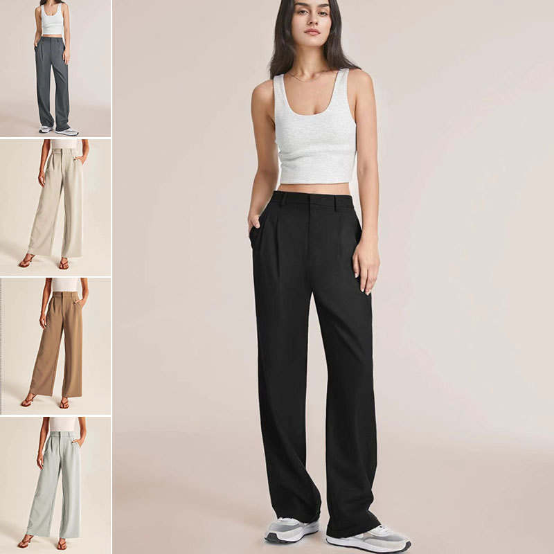 Women's High-Waist Wide-Leg Straight Dress Pants Business Work Trousers