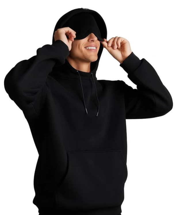 Built-in Eye Mask Hoodie Solid Color Pullover Long Sleeve Sweatshirt Set