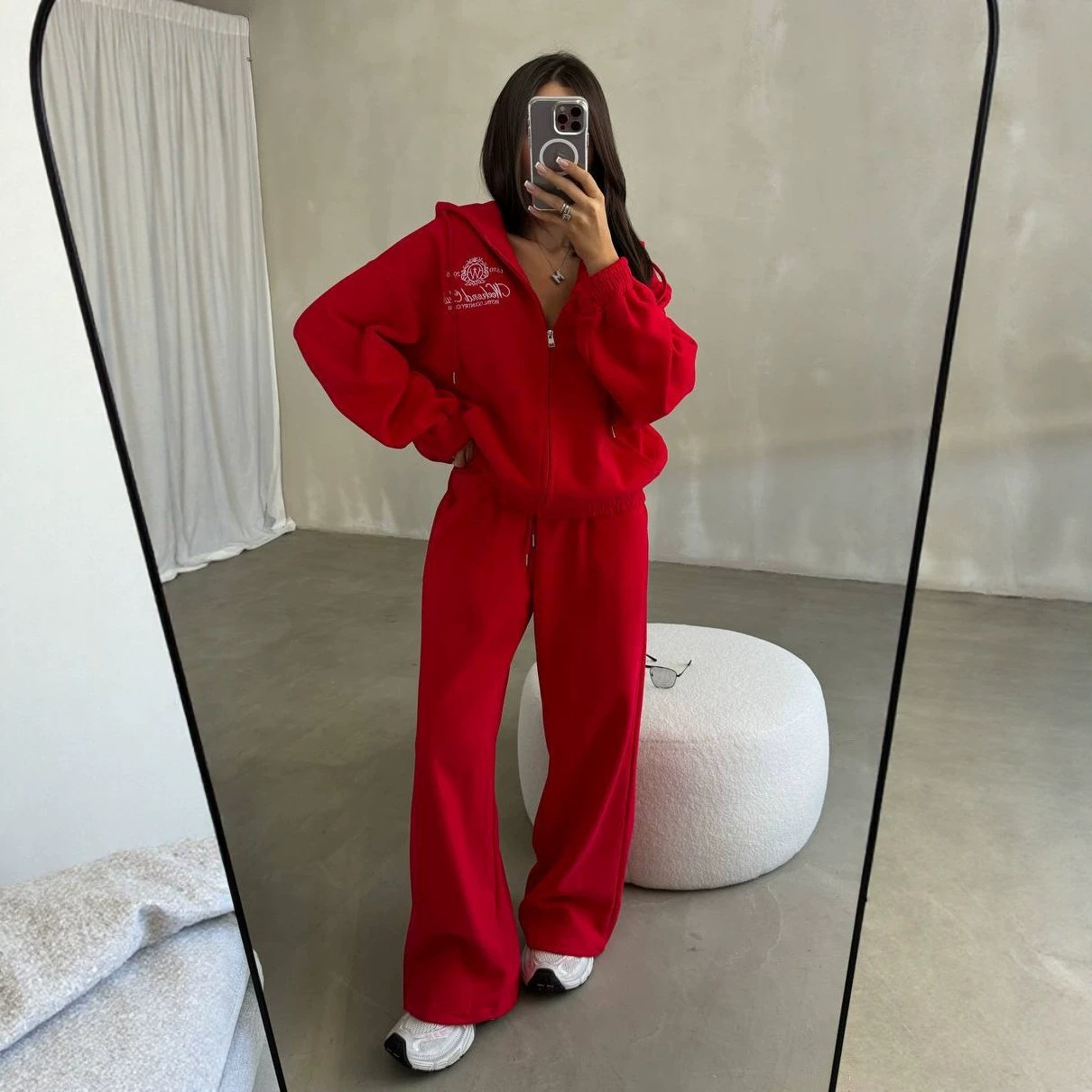 Women's Embroidered Zip-Up Hoodie and Pants Two-Piece Set